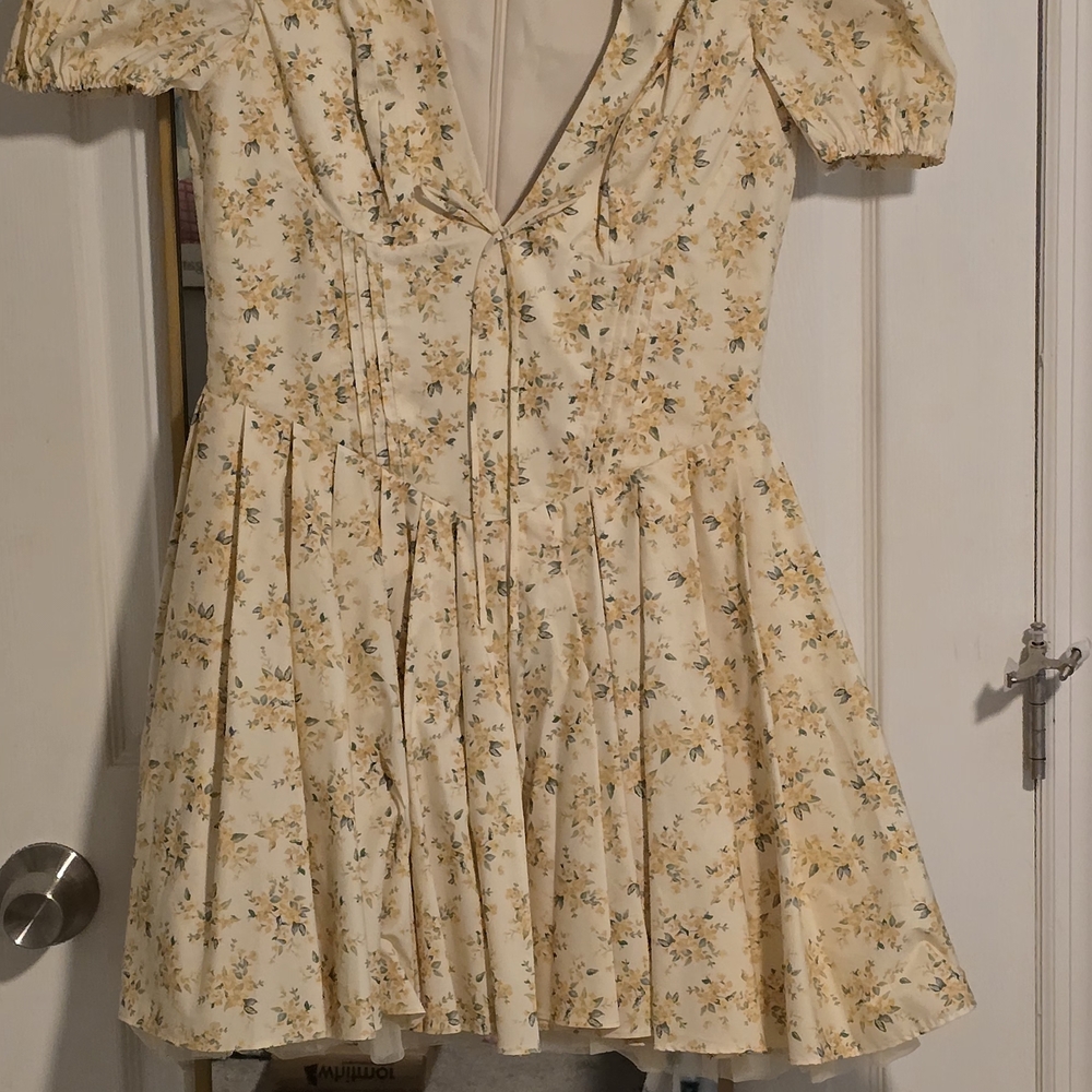 House of CB Floral Mini Dress in Cream and Yellow